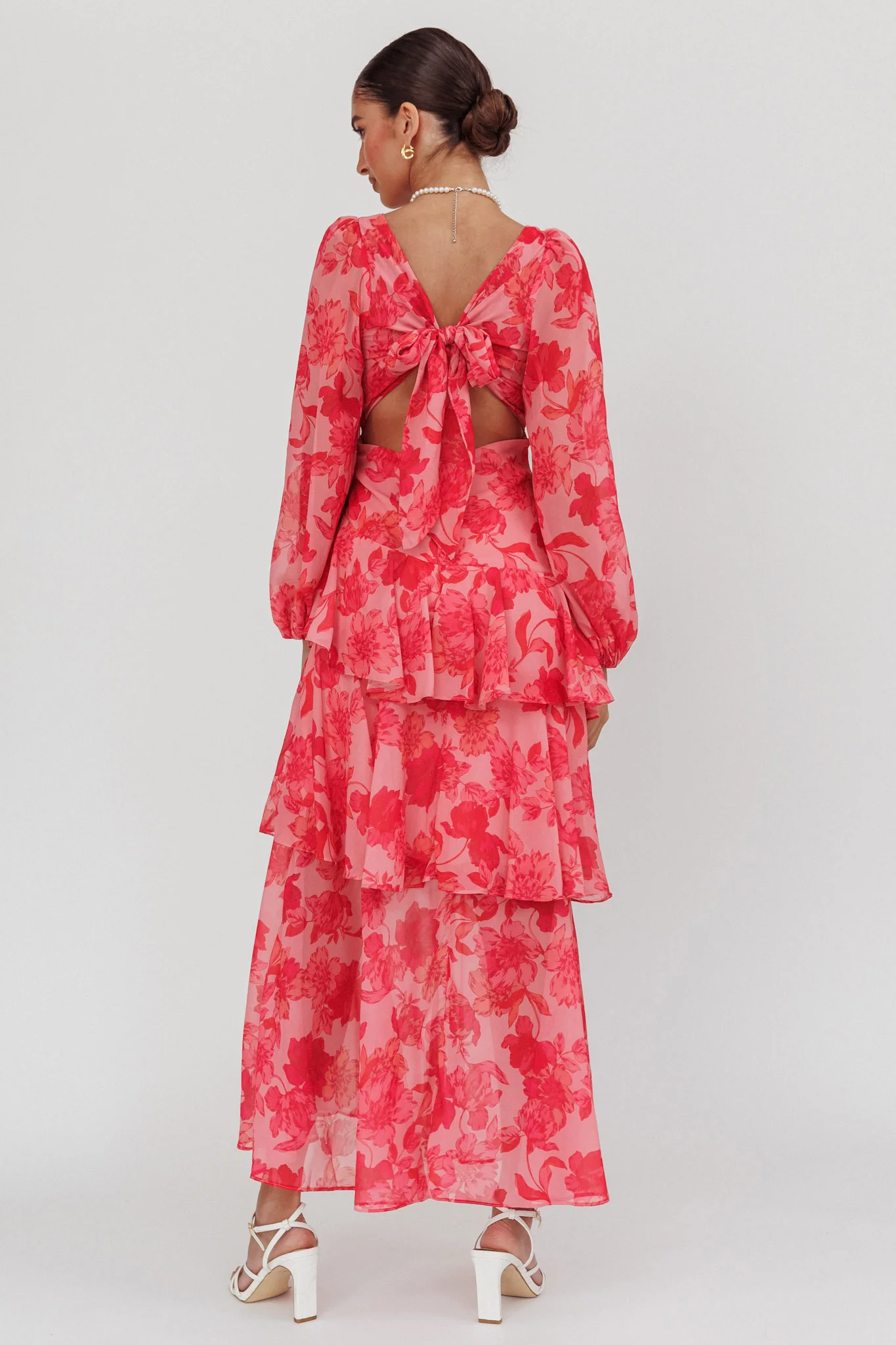 Veda Long Sleeve Floral Tiered Ruffle Maxi Dress Pink - Image 2