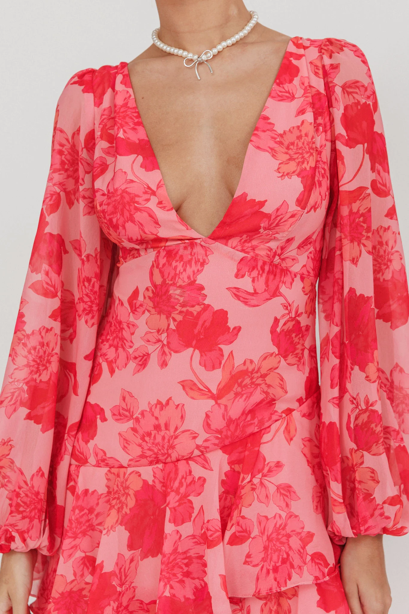 Veda Long Sleeve Floral Tiered Ruffle Maxi Dress Pink - Image 4
