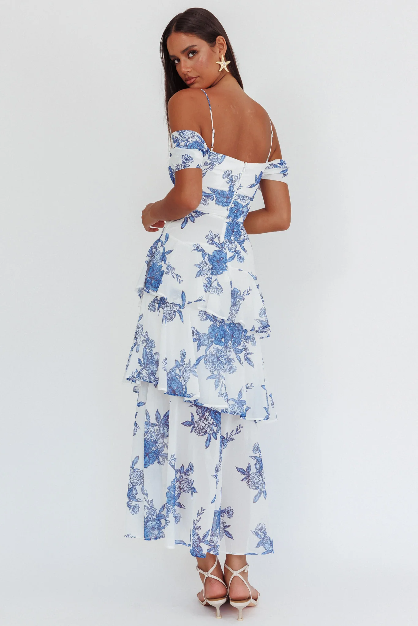 Veda Off-Shoulder Maxi Dress Floral Blue - Image 2