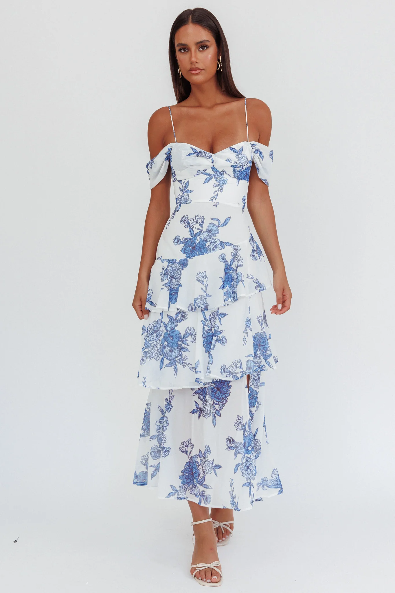 Veda Off-Shoulder Maxi Dress Floral Blue - Image 4