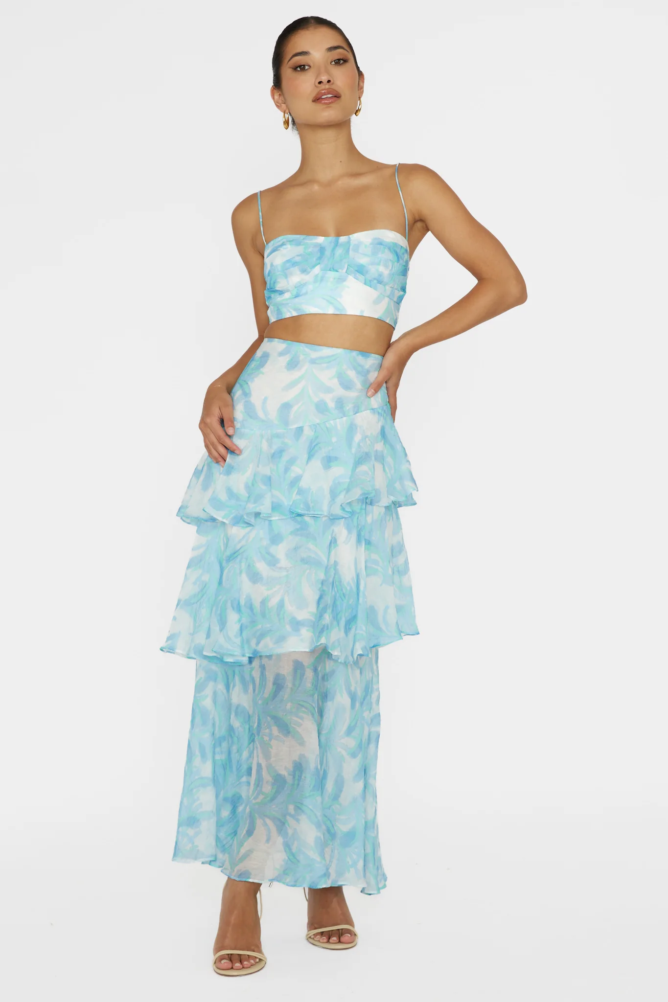 Veda Pleat Crop Top Floral Blue - Image 3