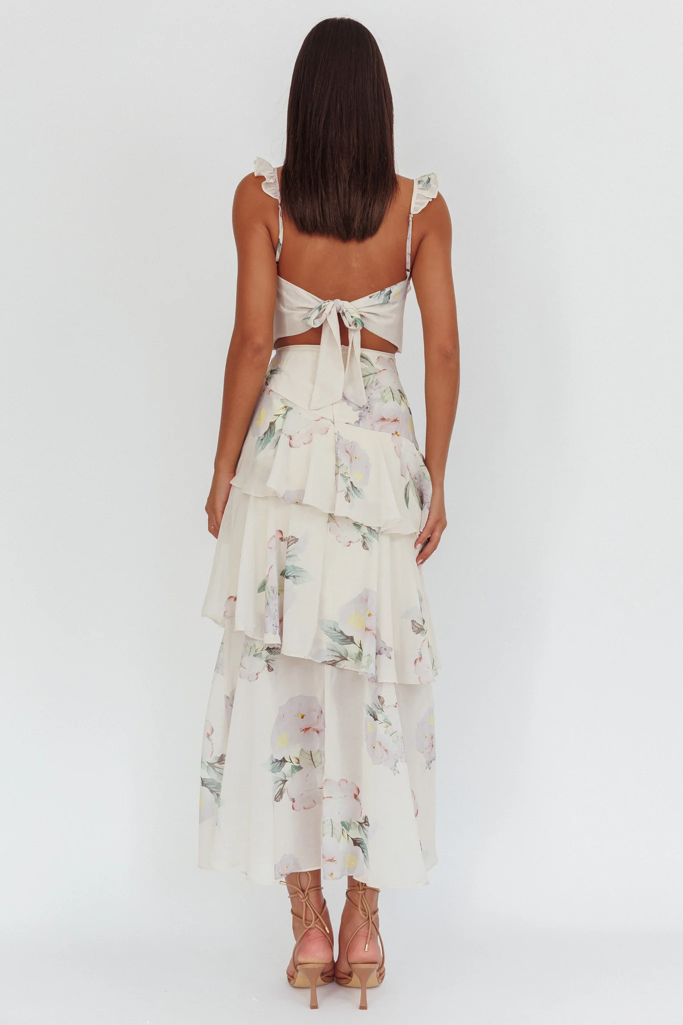 Veda Ruffle Strap Split Maxi Dress Magnolia Cream - Image 2