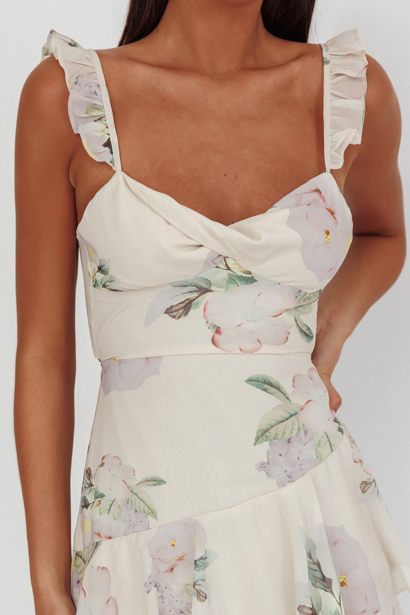 Veda Ruffle Strap Split Maxi Dress Magnolia Cream - Image 3