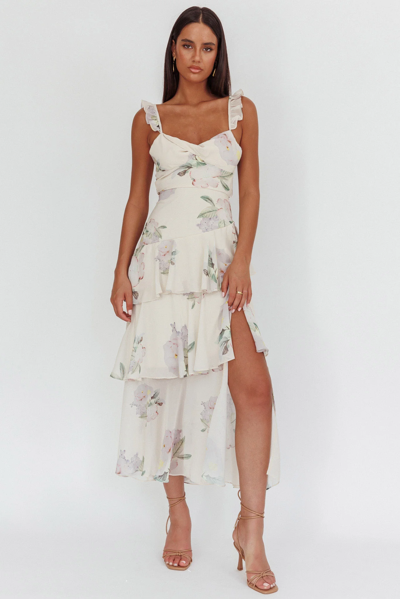 Veda Ruffle Strap Split Maxi Dress Magnolia Cream - Image 5