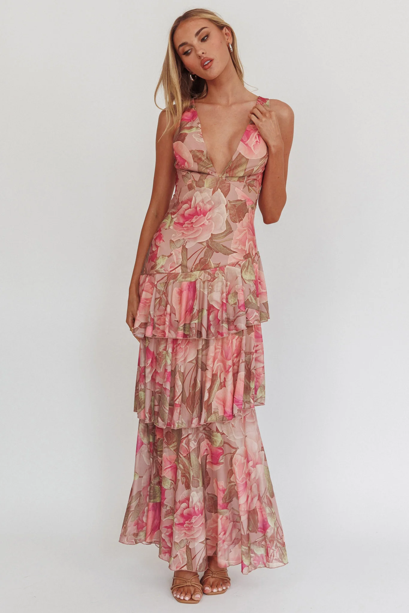 Veda Strappy Back Maxi Dress Roses Blush - Image 8