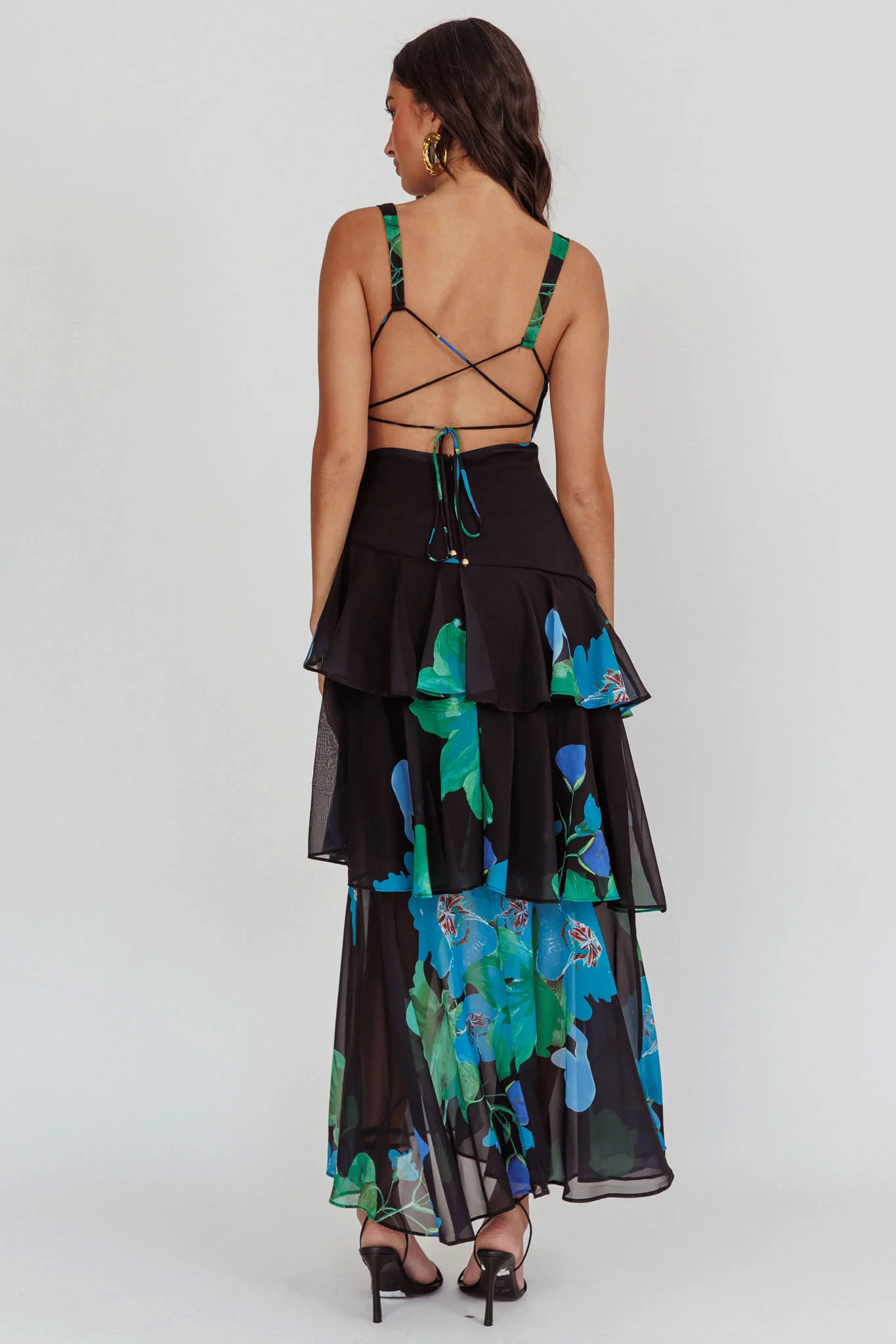 Veda Strappy Back Ruffle Maxi Dress Black - Image 2