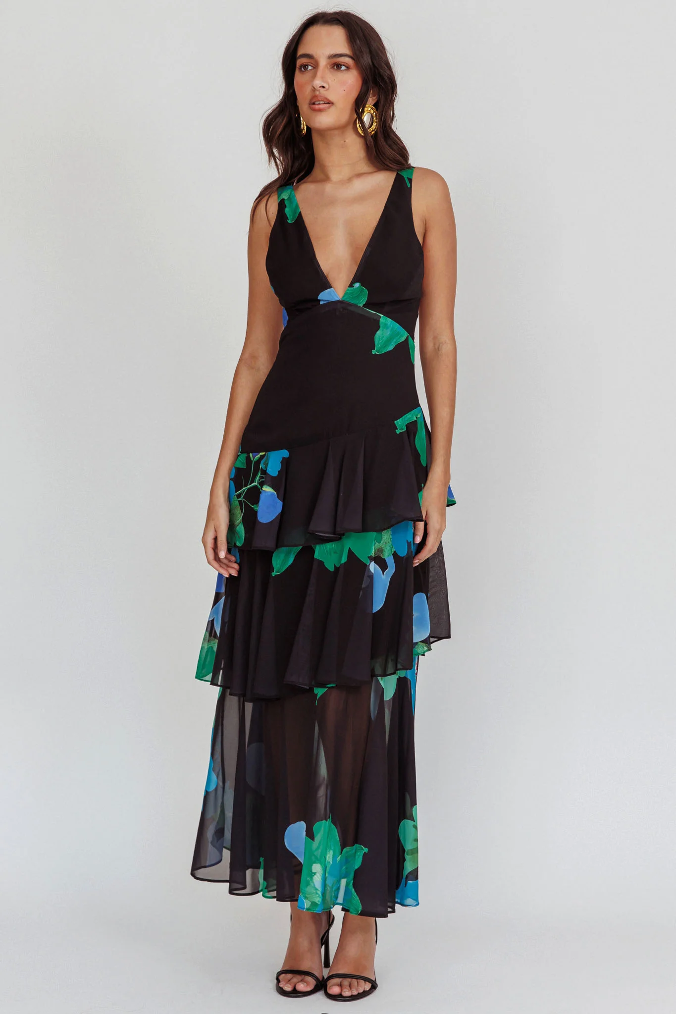 Veda Strappy Back Ruffle Maxi Dress Black - Image 5