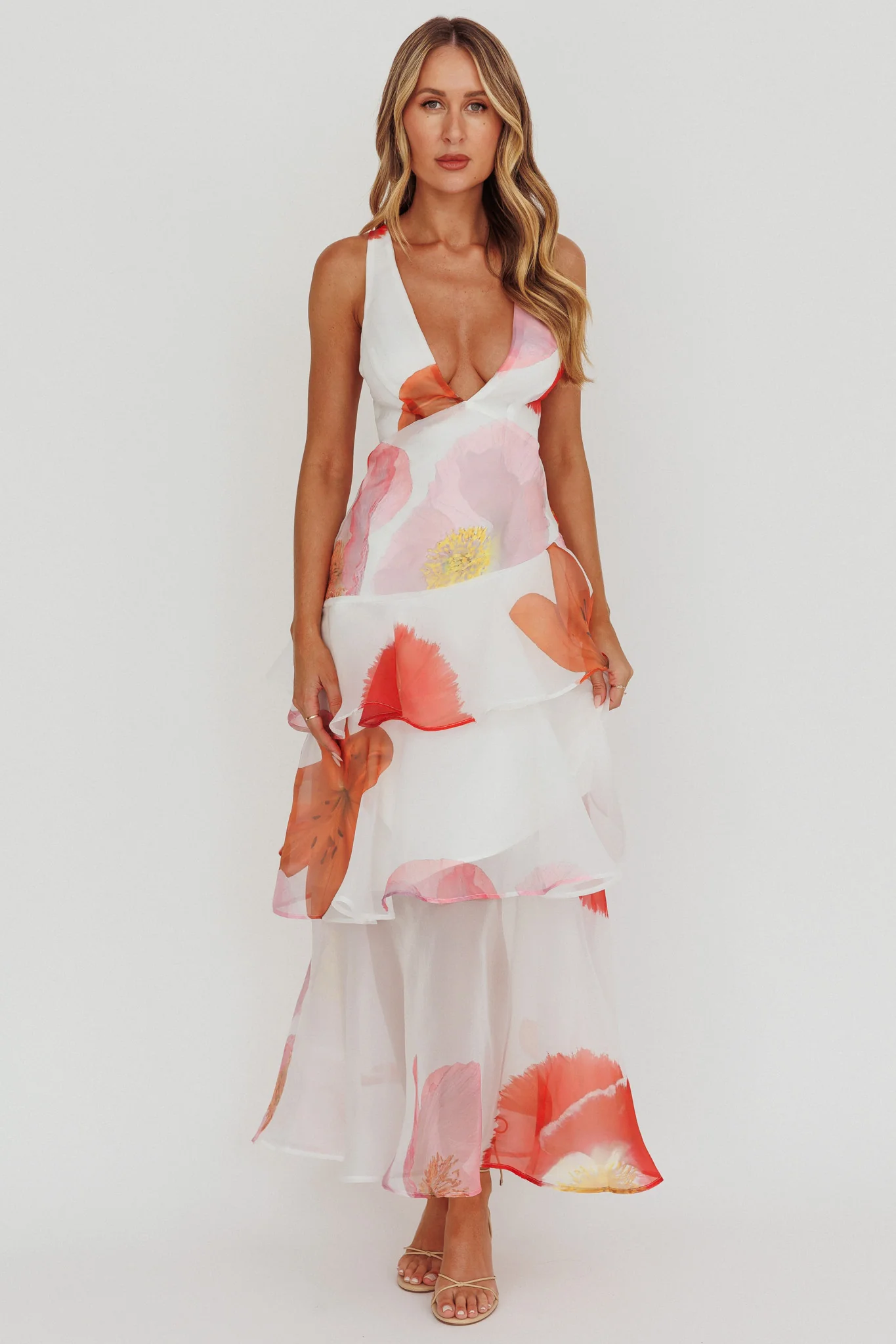Veda Strappy Back Ruffle Maxi Dress Flowers Pink - Image 6