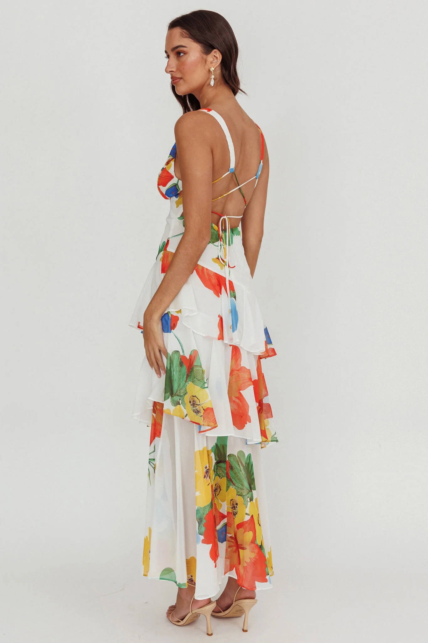 Veda Strappy Back Ruffle Maxi Dress White - Image 3