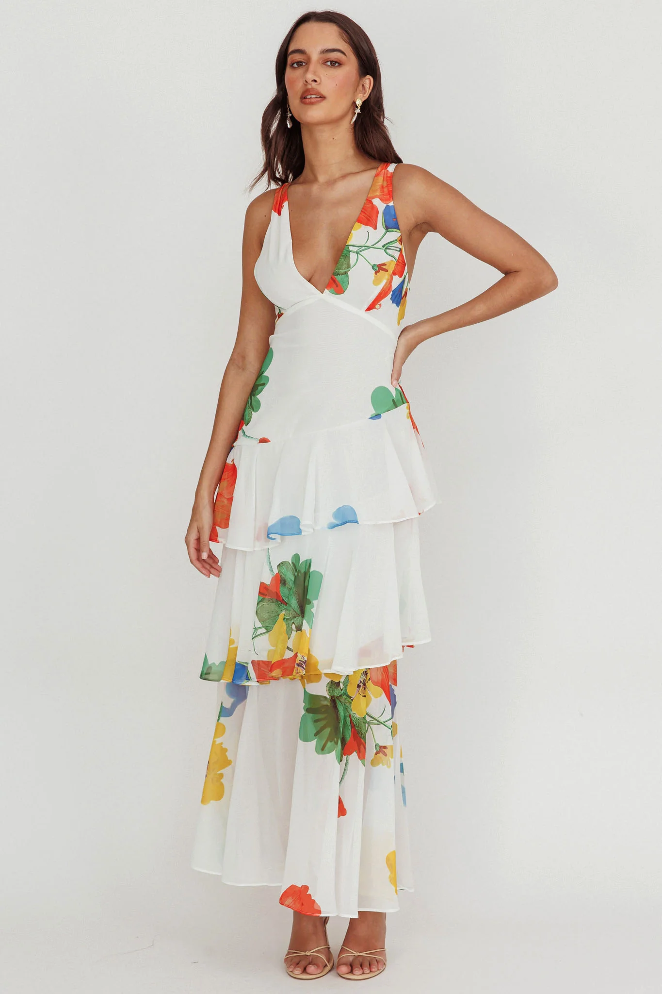 Veda Strappy Back Ruffle Maxi Dress White - Image 4