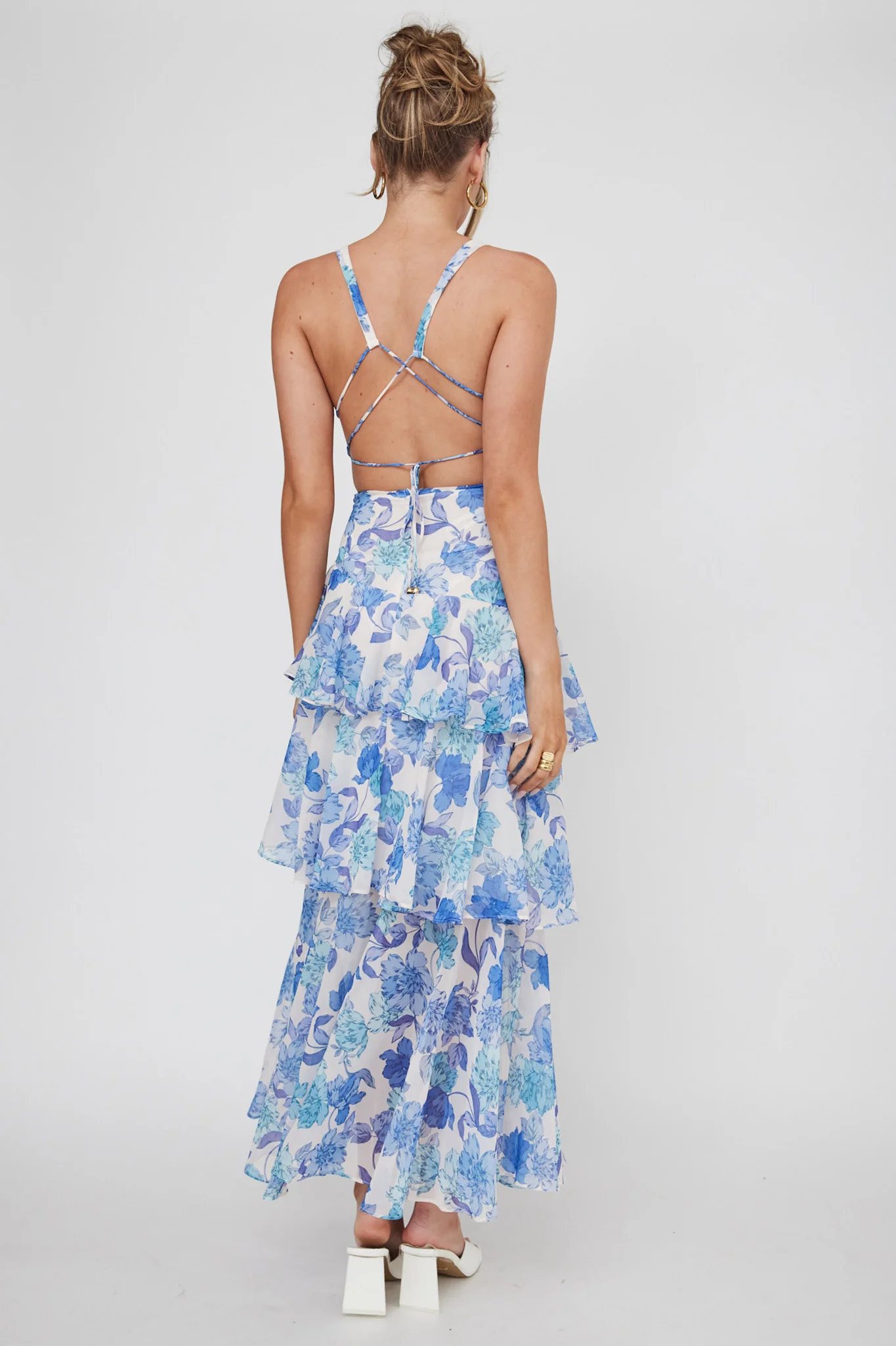 Veda Strappy Back Ruffle Midi Dress Floral Blue - Image 7