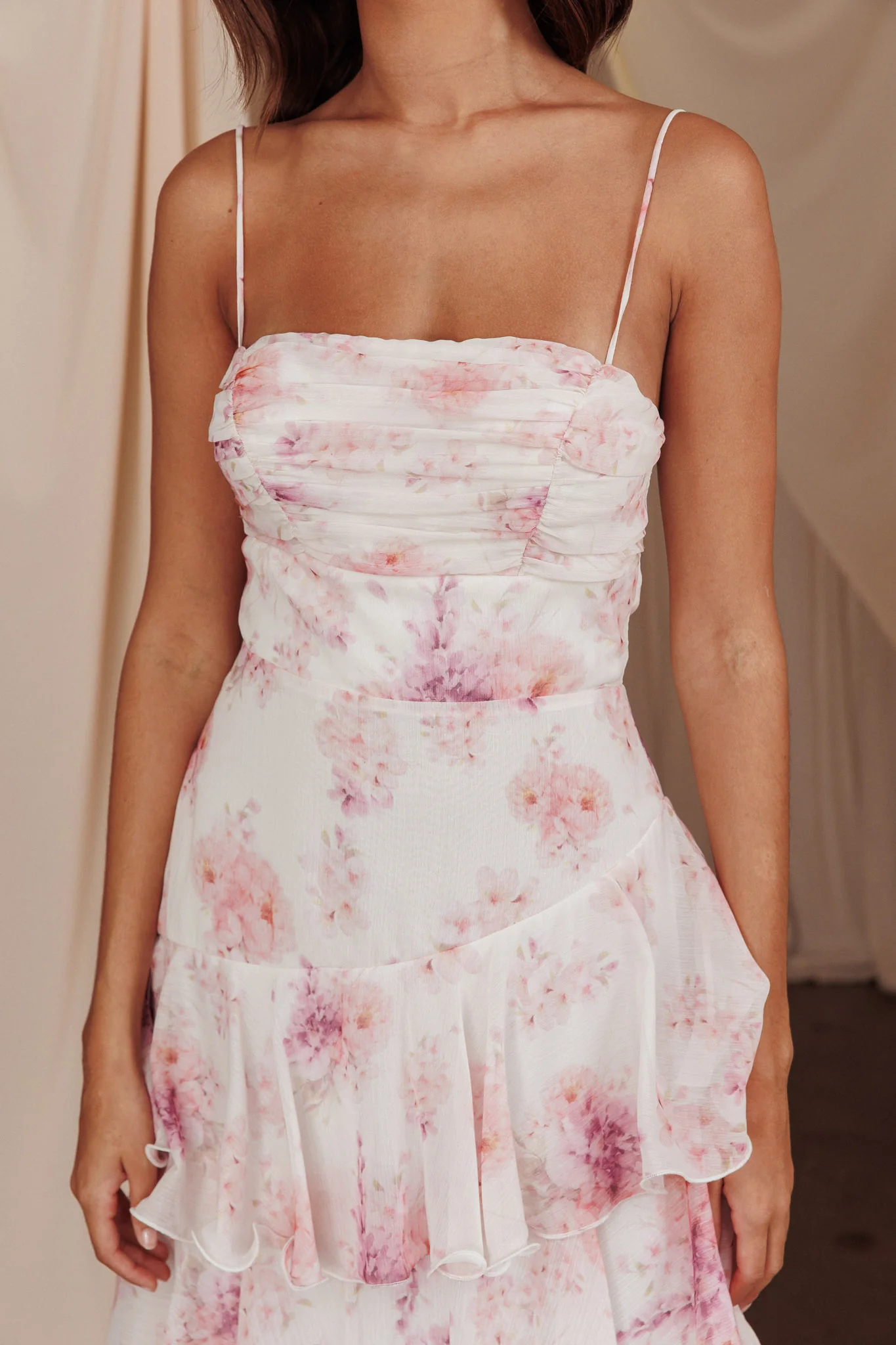 Veda Tiered Layer Midi Dress Floral Blush - Image 5