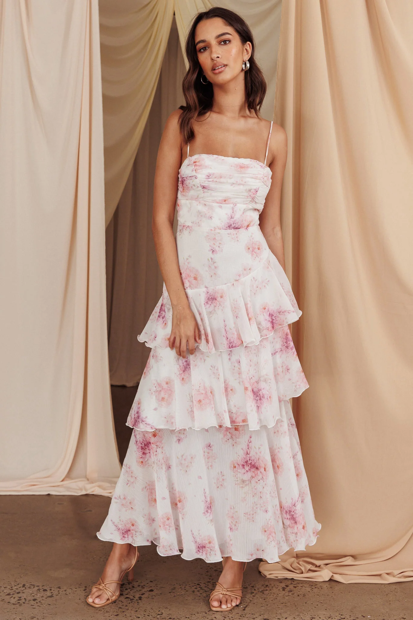 Veda Tiered Layer Midi Dress Floral Blush - Image 6
