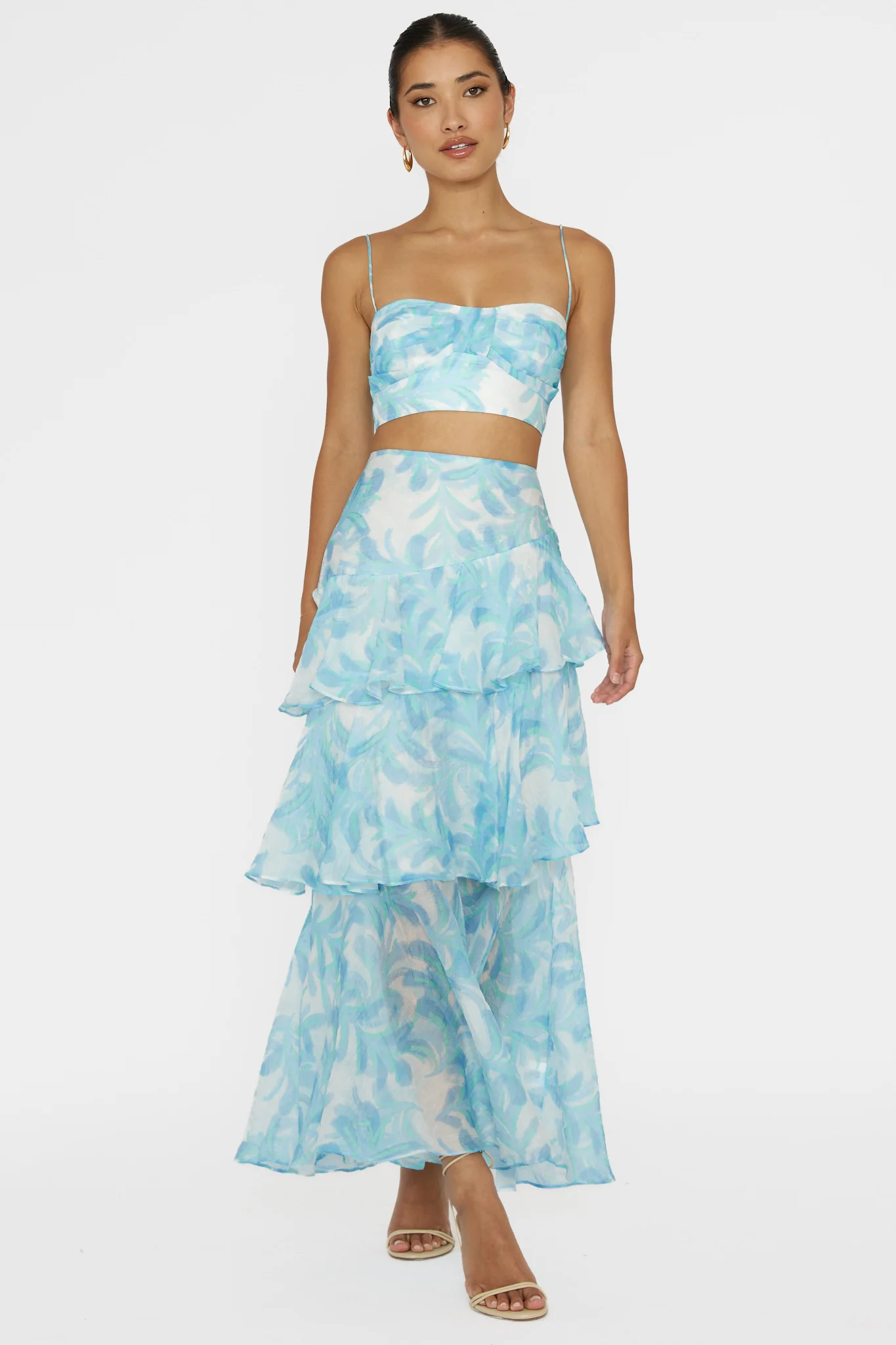 Veda Tiered Ruffle Maxi Skirt Floral Blue - Image 2