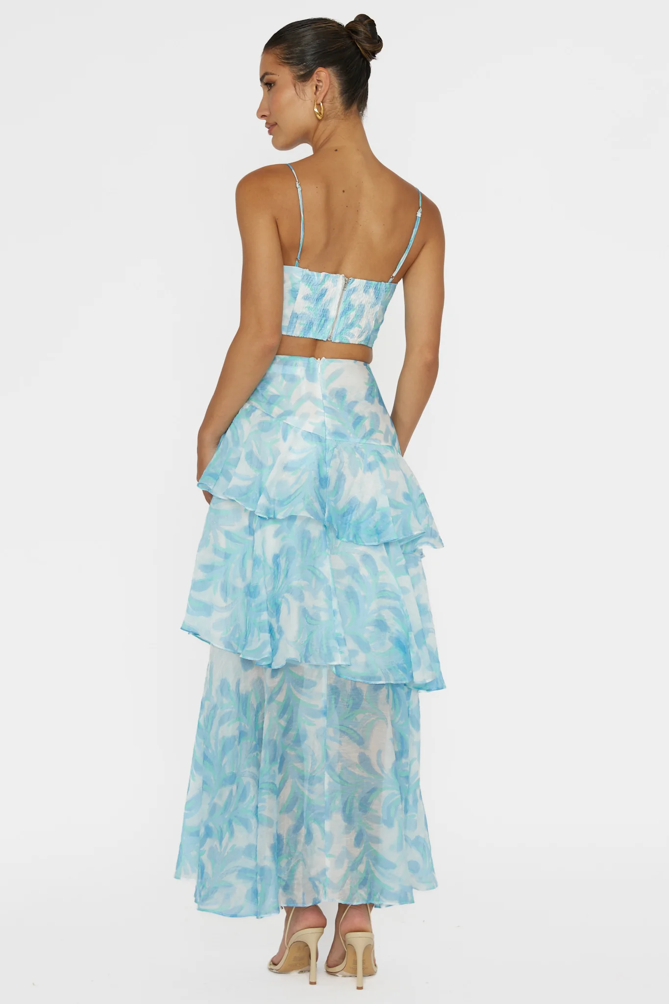 Veda Tiered Ruffle Maxi Skirt Floral Blue - Image 3