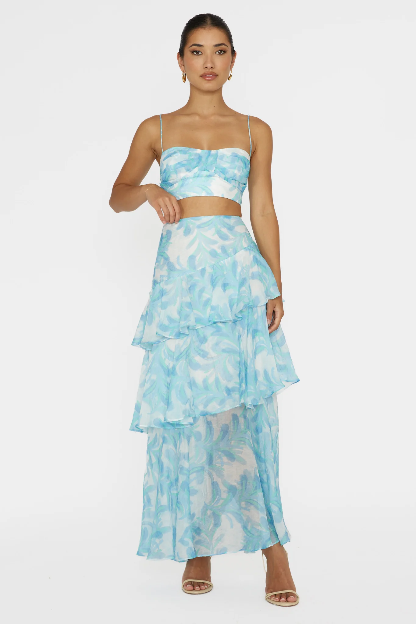 Veda Tiered Ruffle Maxi Skirt Floral Blue - Image 4