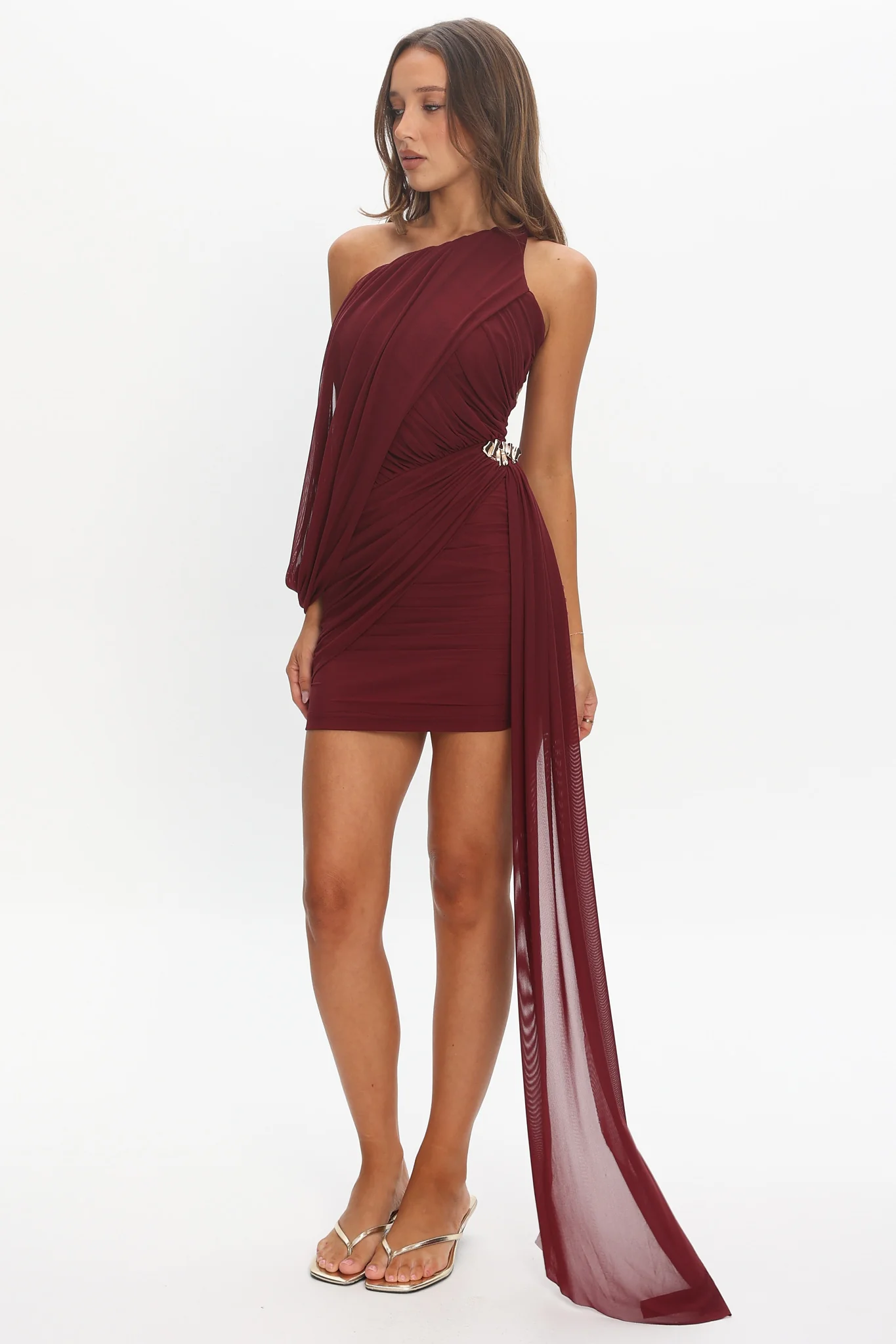 Venus Rising Sash Mini Dress Wine - Image 2