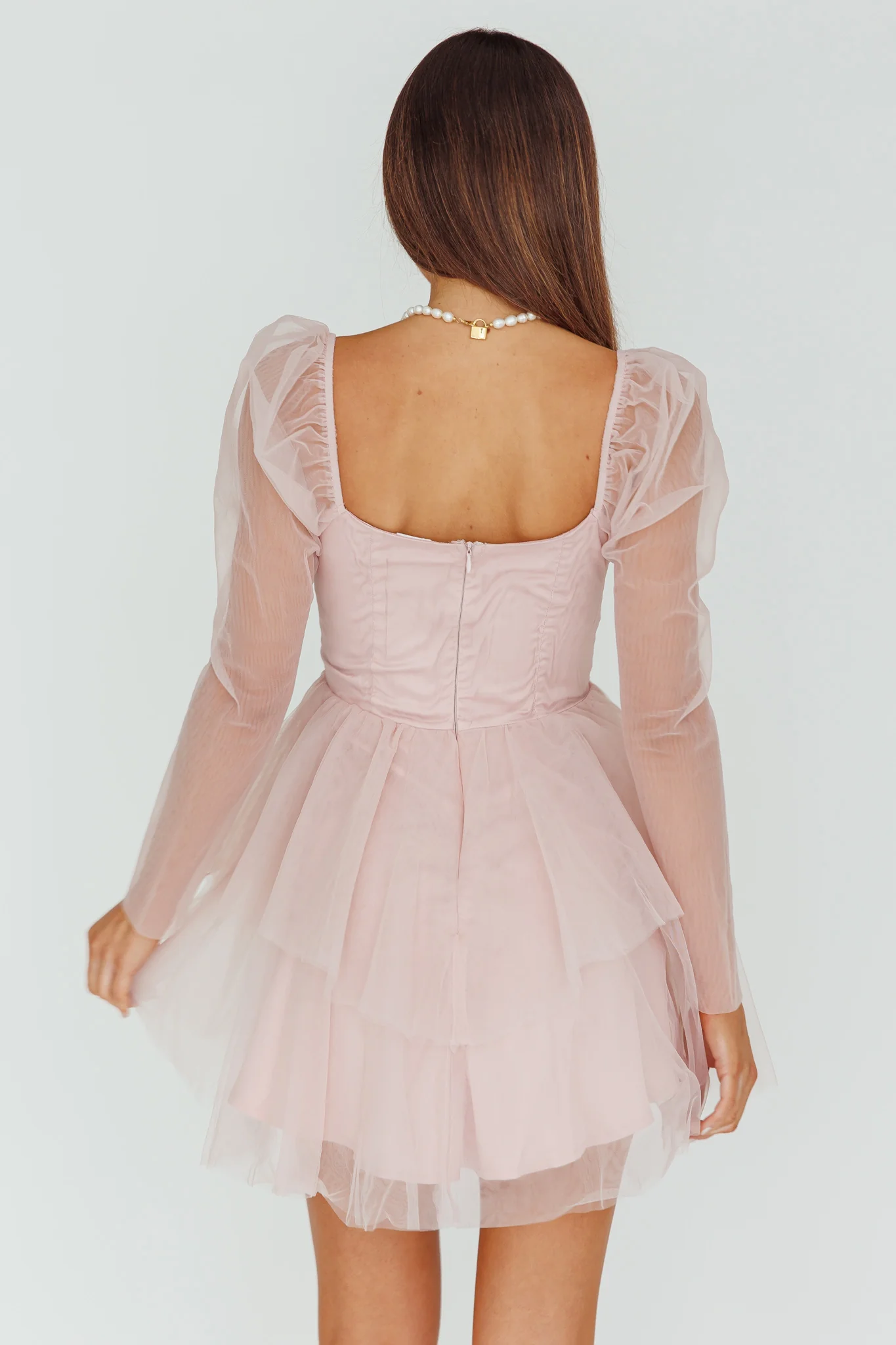 Veola Long Sleeve Tulle Mini Dress Blush - Image 2