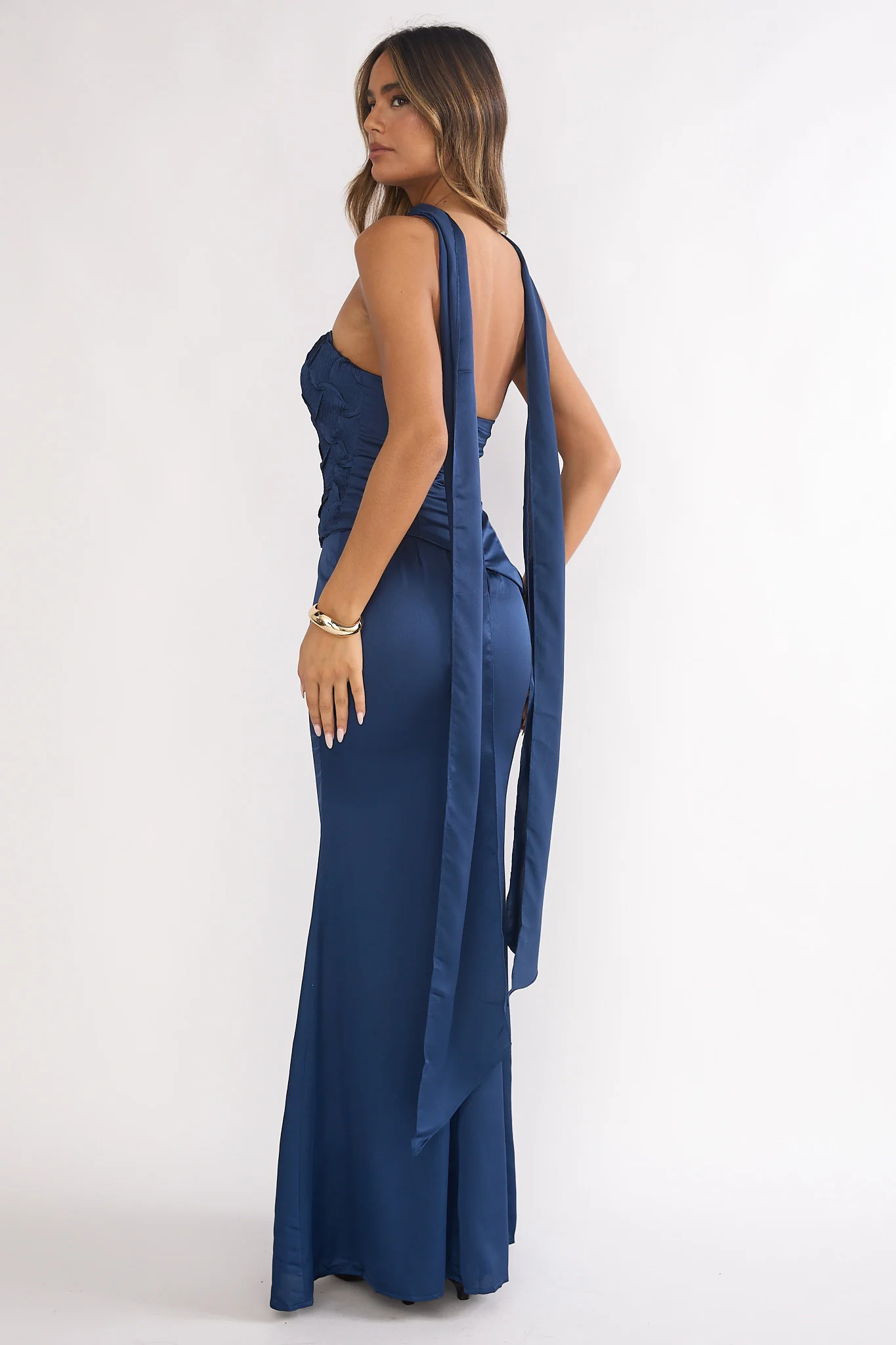 Veradis Strapless Scarf Maxi Dress Navy - Image 3