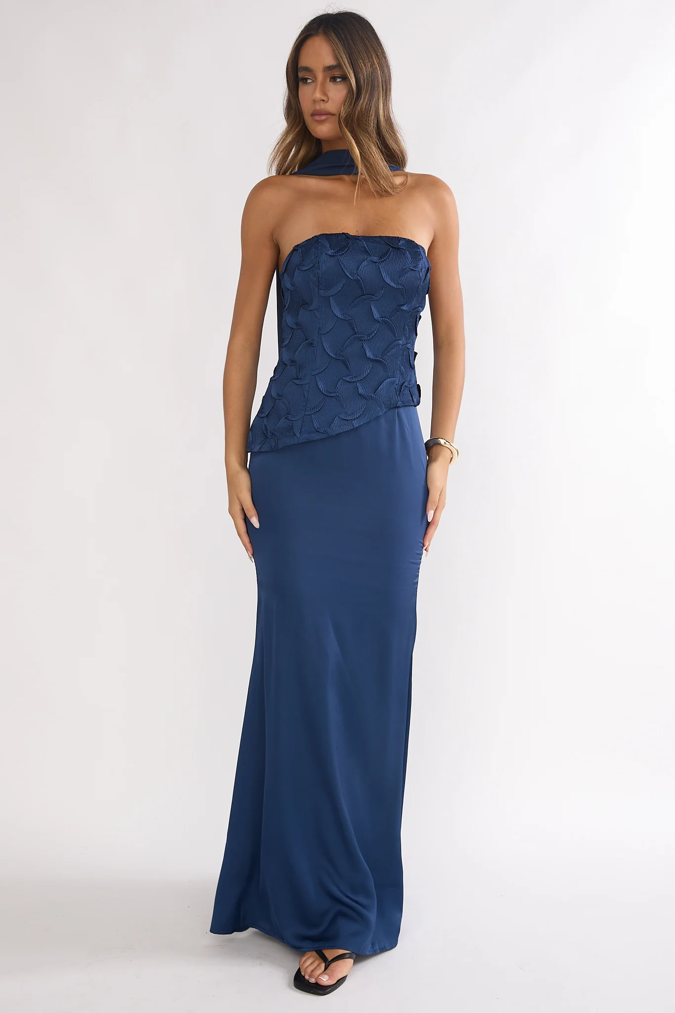Veradis Strapless Scarf Maxi Dress Navy - Image 4