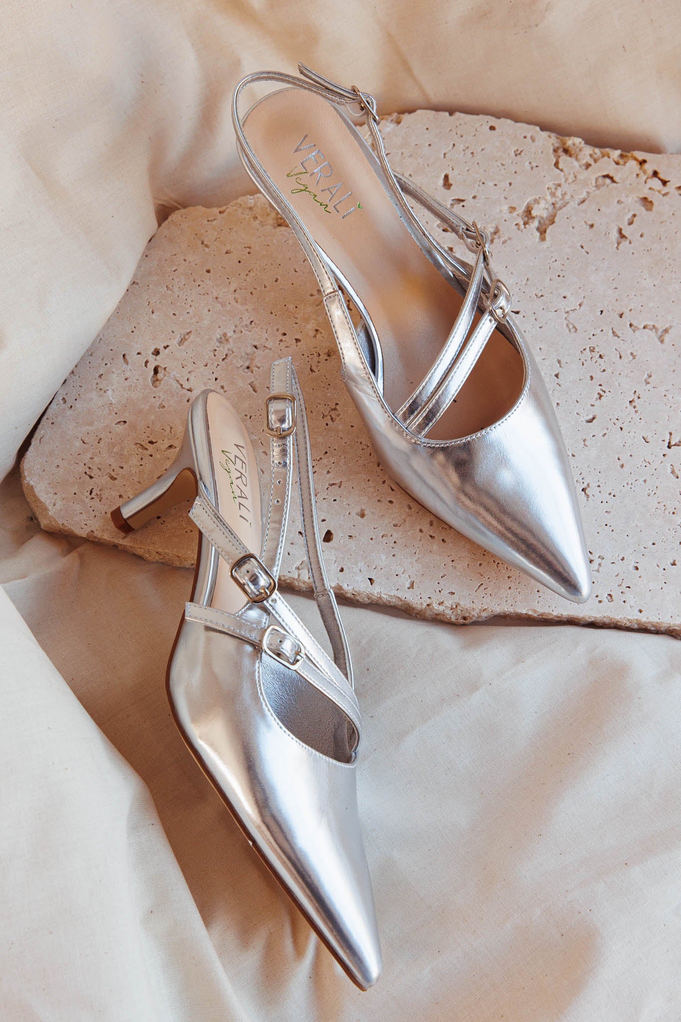 VERALi Zedd Point Toe Kitten Heels Silver Metallic - Image 2