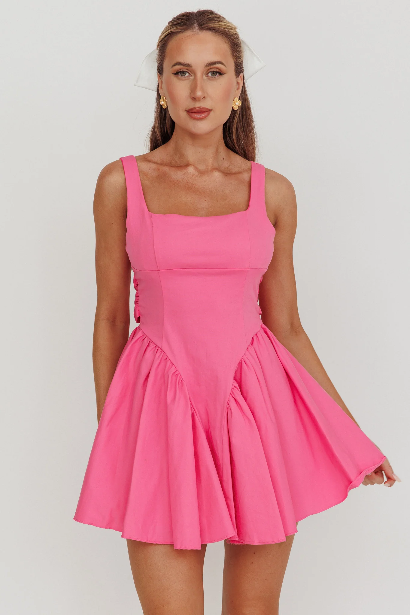 Verdant Square Neck Flared Mini Dress Fuchsia - Image 6