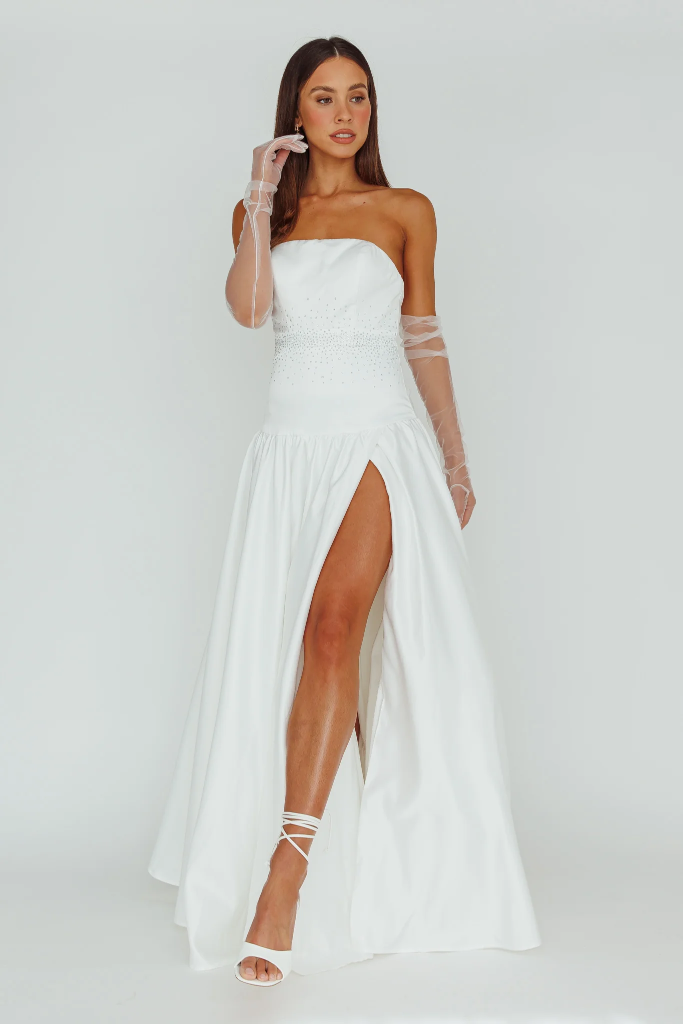 Verily Diamante Drop Waist Maxi Dress White - Image 6