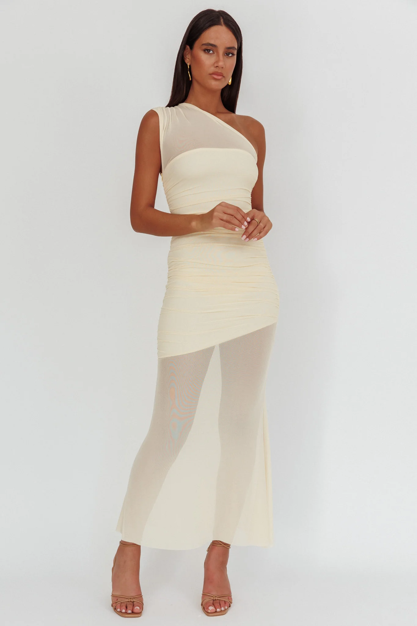 Verity One-Shoulder Sheer Maxi Dress Butter - Image 4