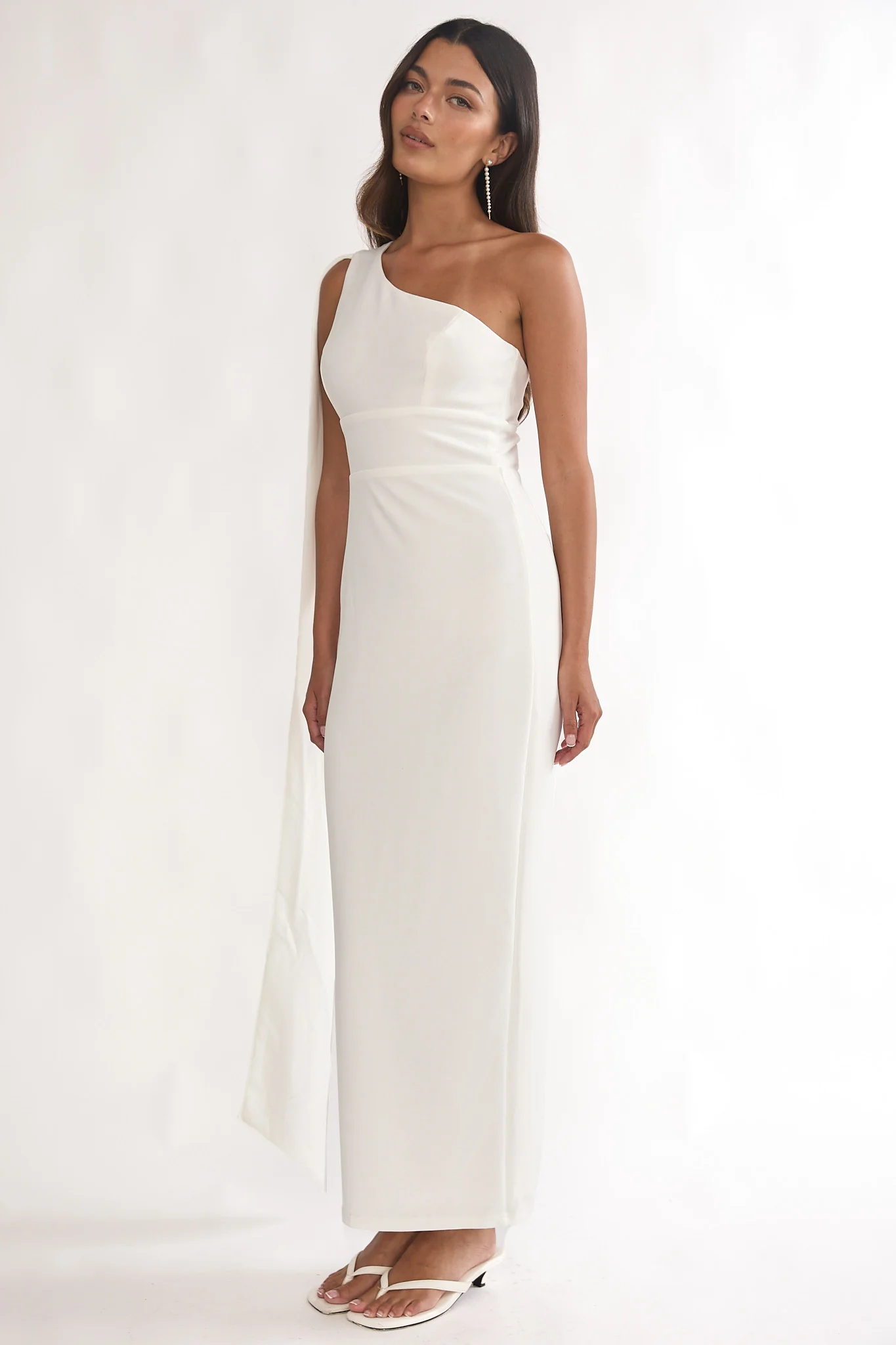 Verra One-Shoulder Sash Maxi Dress White - Image 6