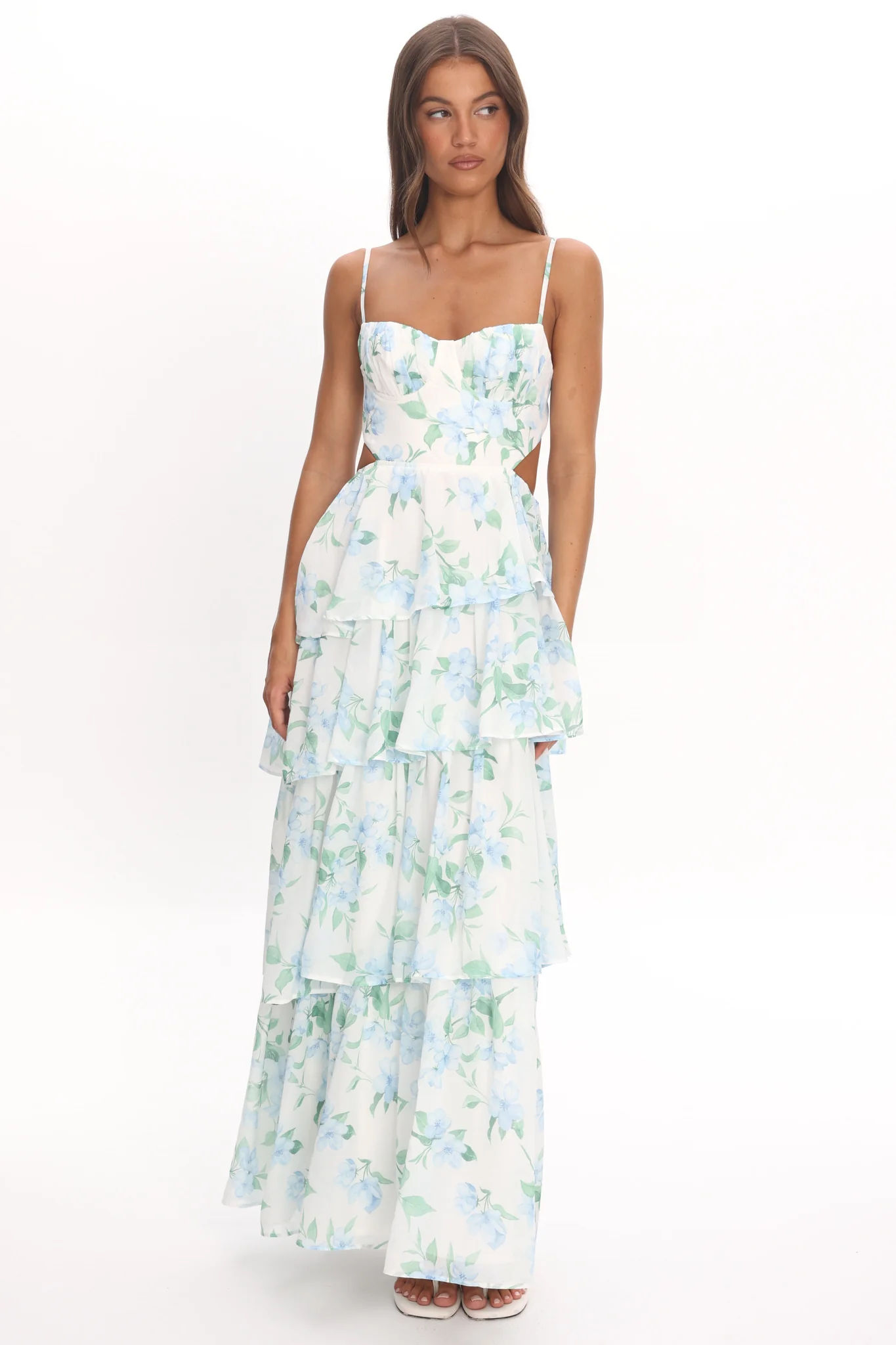 Vianne Tiered Cut-Out Maxi Dress Floral Blue - Image 6