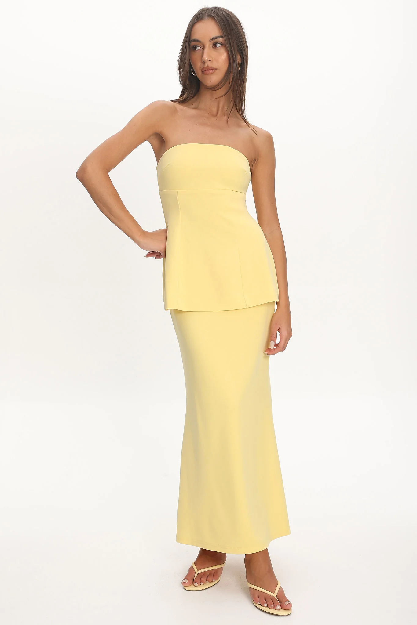 Vicci Strapless Flared Waist Maxi Dress Butter - Image 2