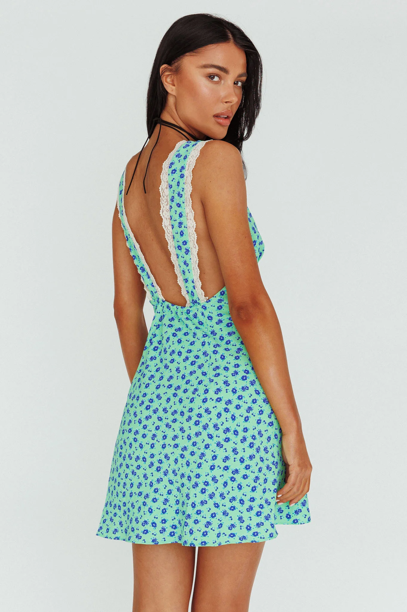 Vigo Lace Trim Sundress Floral Kelly Green - Image 3