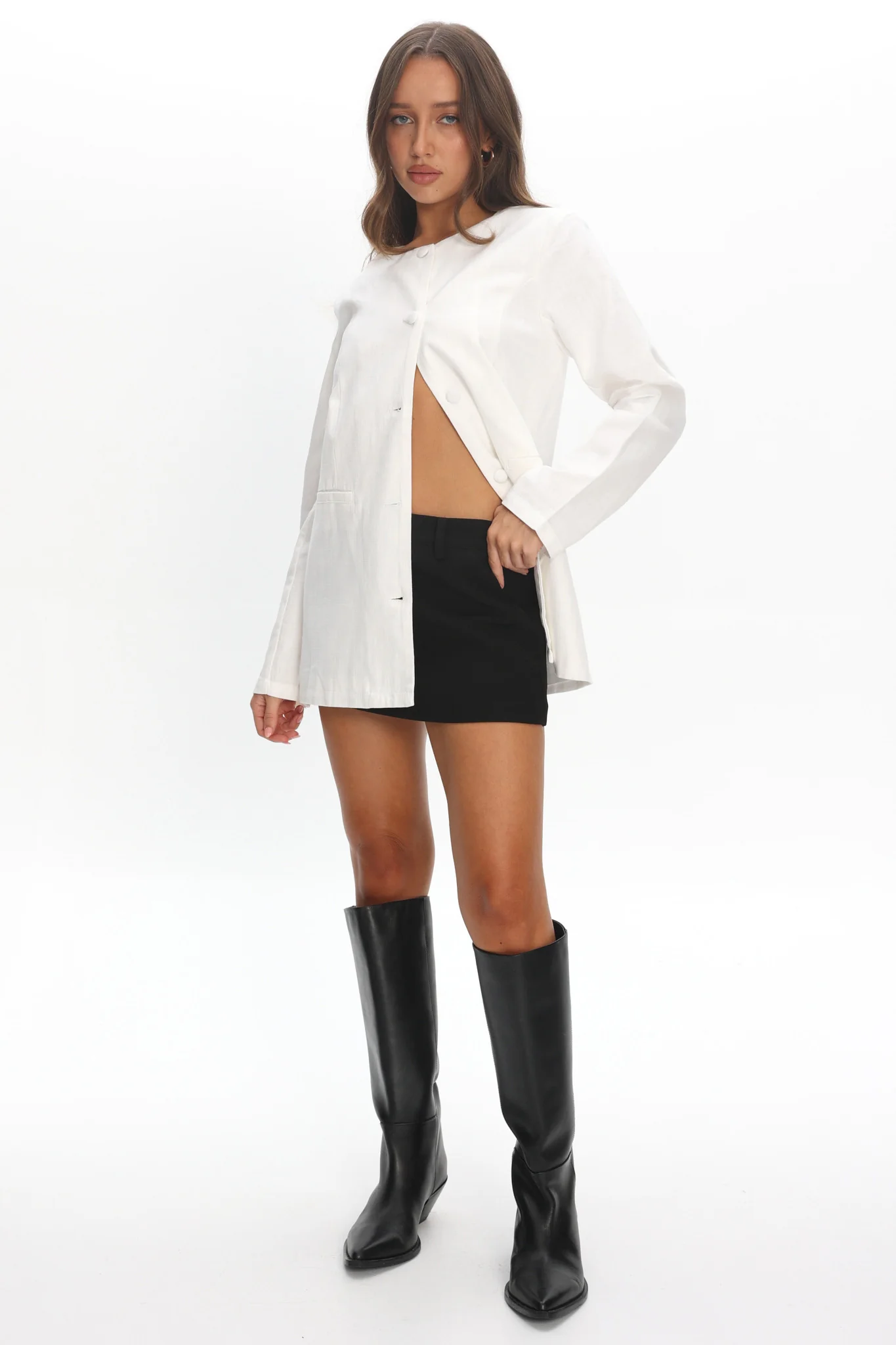 Vikki Round Neck Structured Top Cream - Image 2
