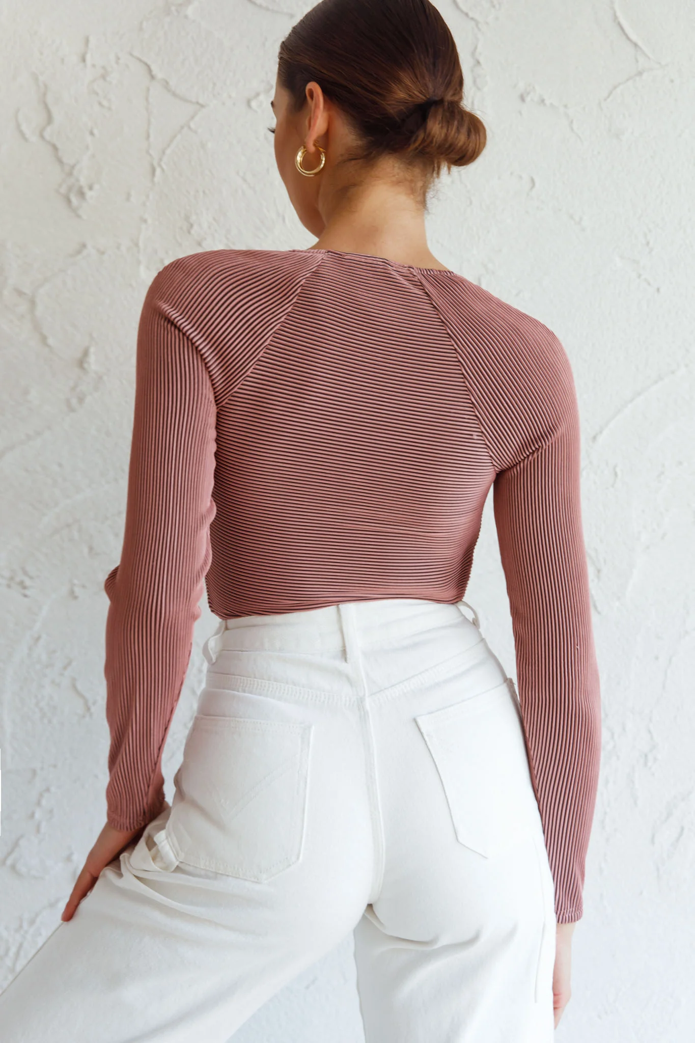 Villa Laguna Twist Bust Long Sleeve Crop Top Blush - Image 2
