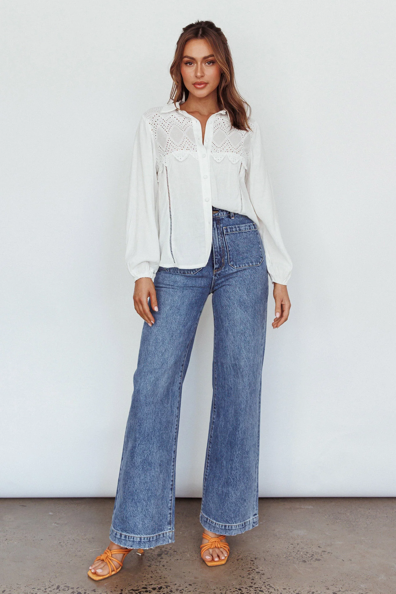 Villa Oasis Long Sleeve Button Shirt White - Image 3