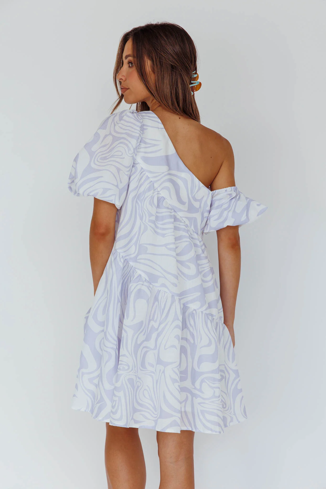 Villa Puff Sleeve One-Shoulder Dress Blue - Image 2