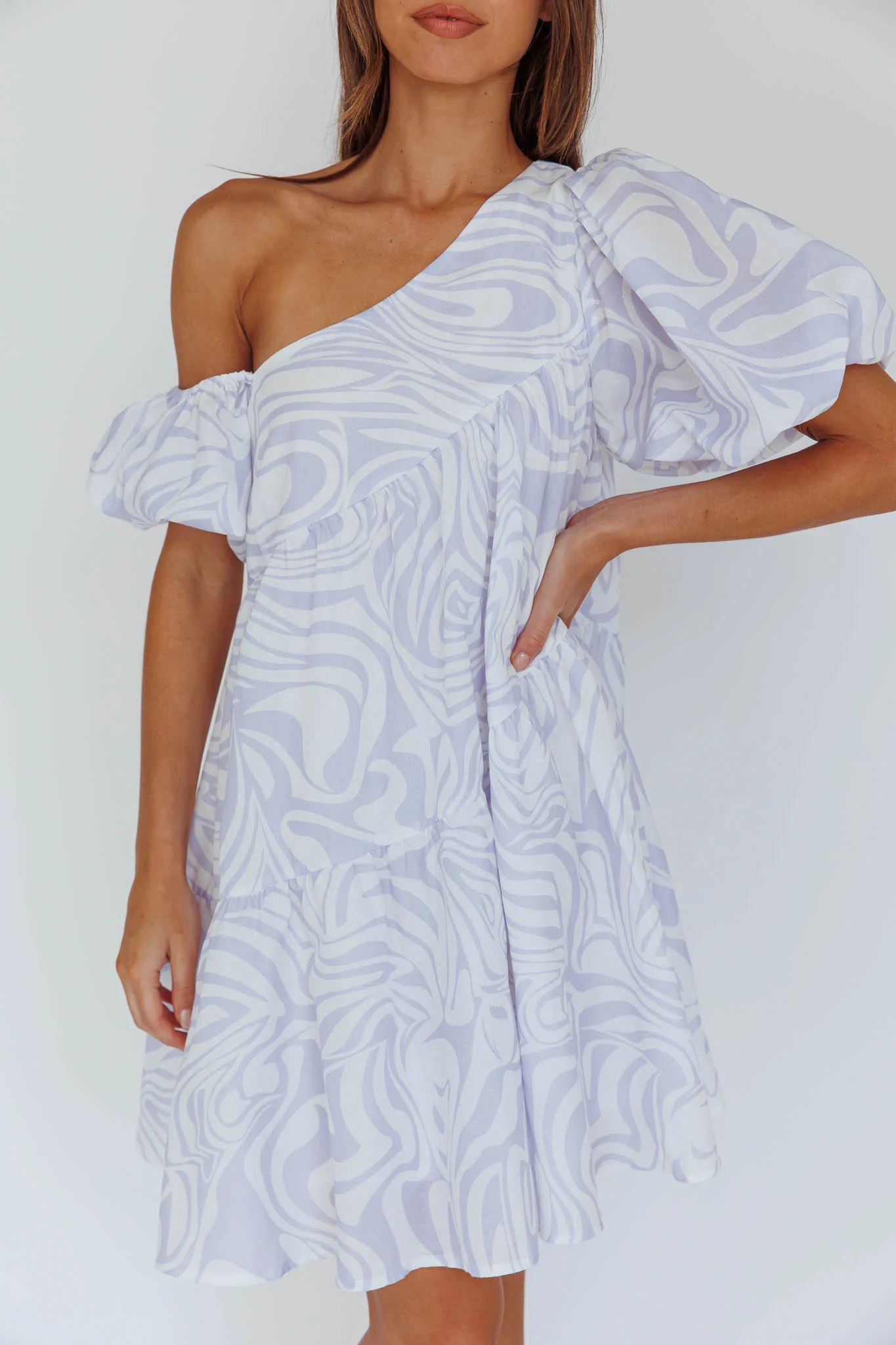 Villa Puff Sleeve One-Shoulder Dress Blue - Image 4