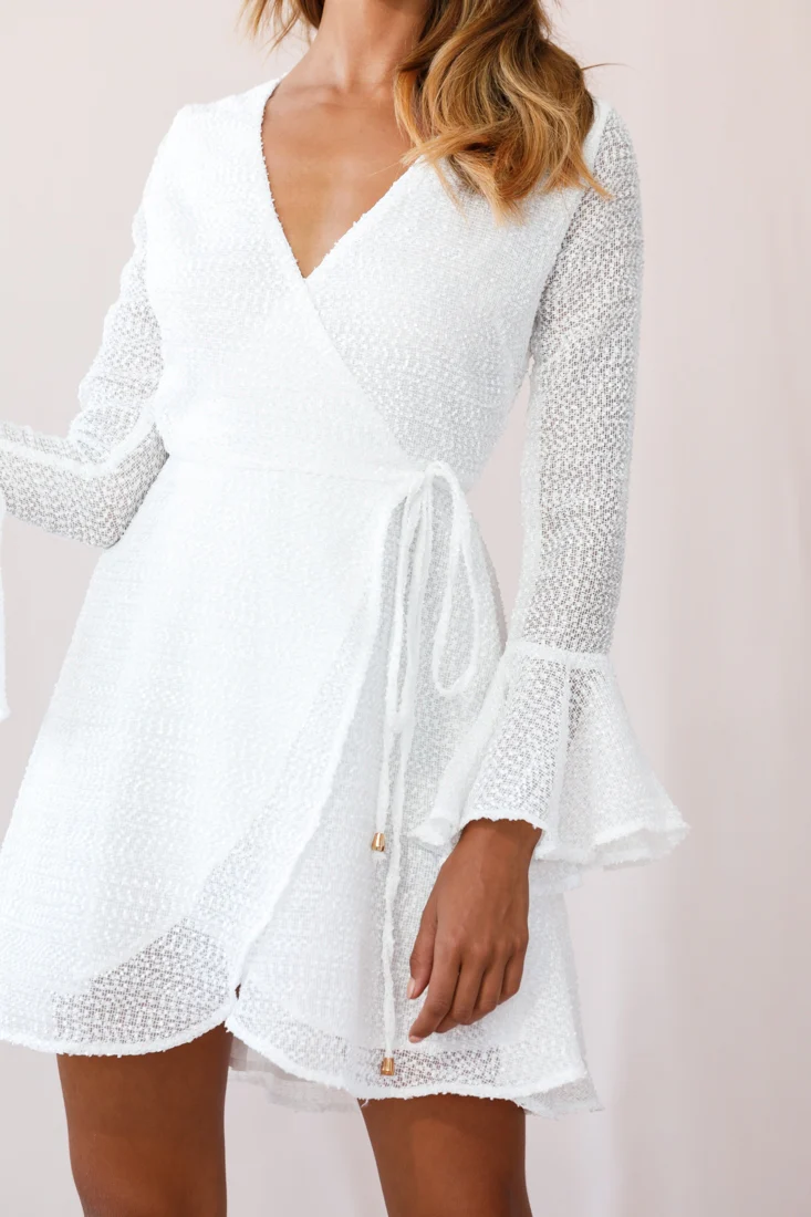 Viola Long Sleeve Wrap Dress White - Image 4