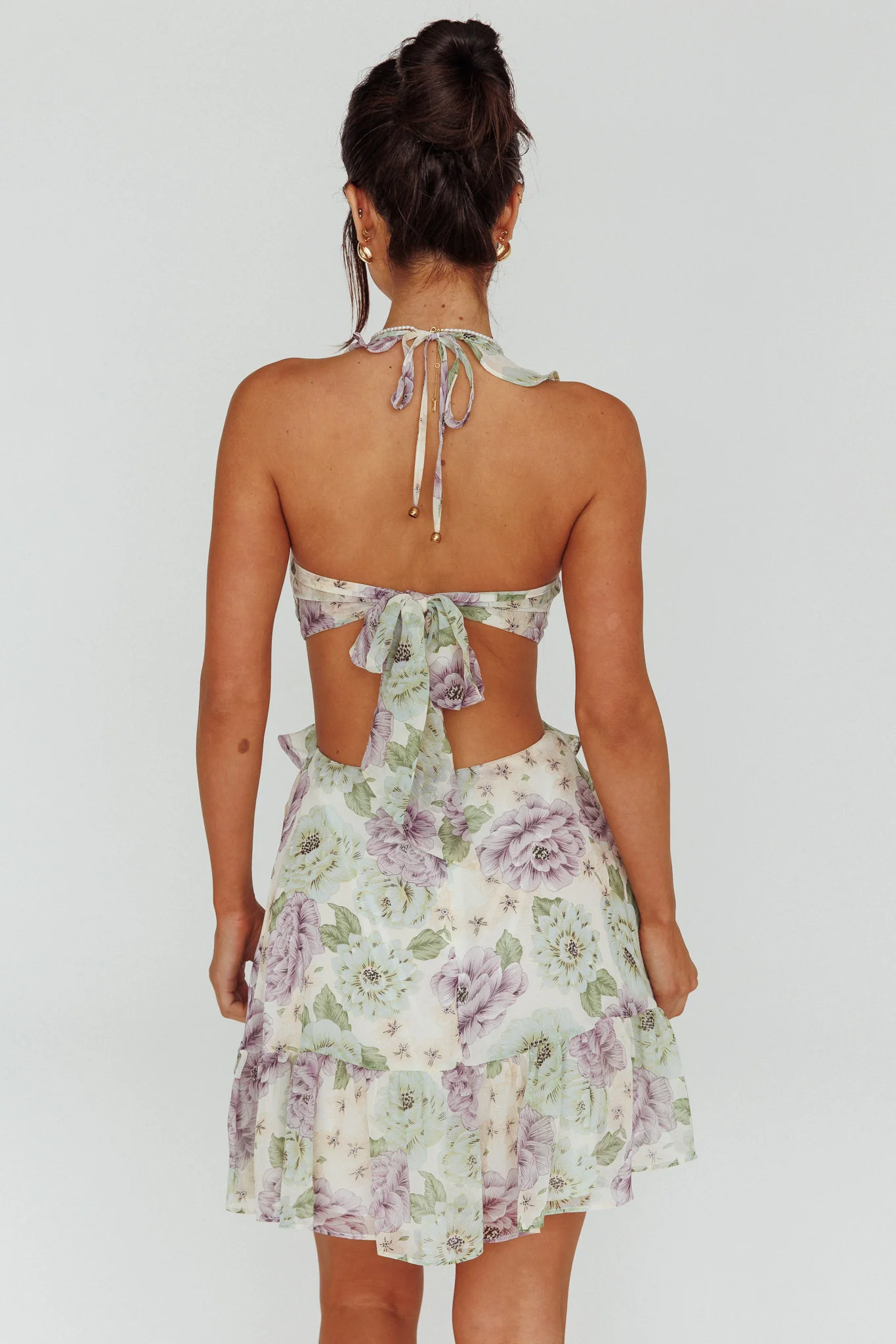 Violette Ruffle Strap Cut-Out Mini Dress Floral White - Image 2