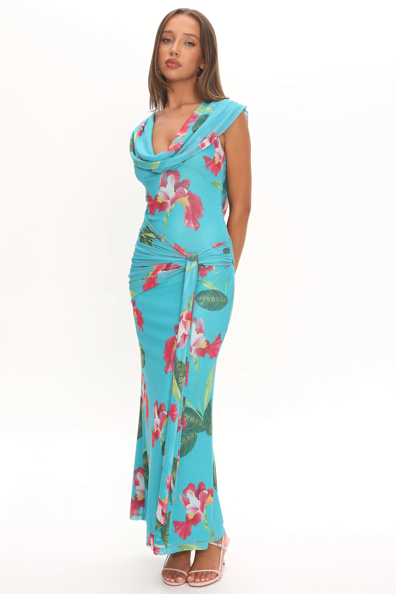 Virgo Season Draped Shoulder Maxi Dress Floral - Image 2