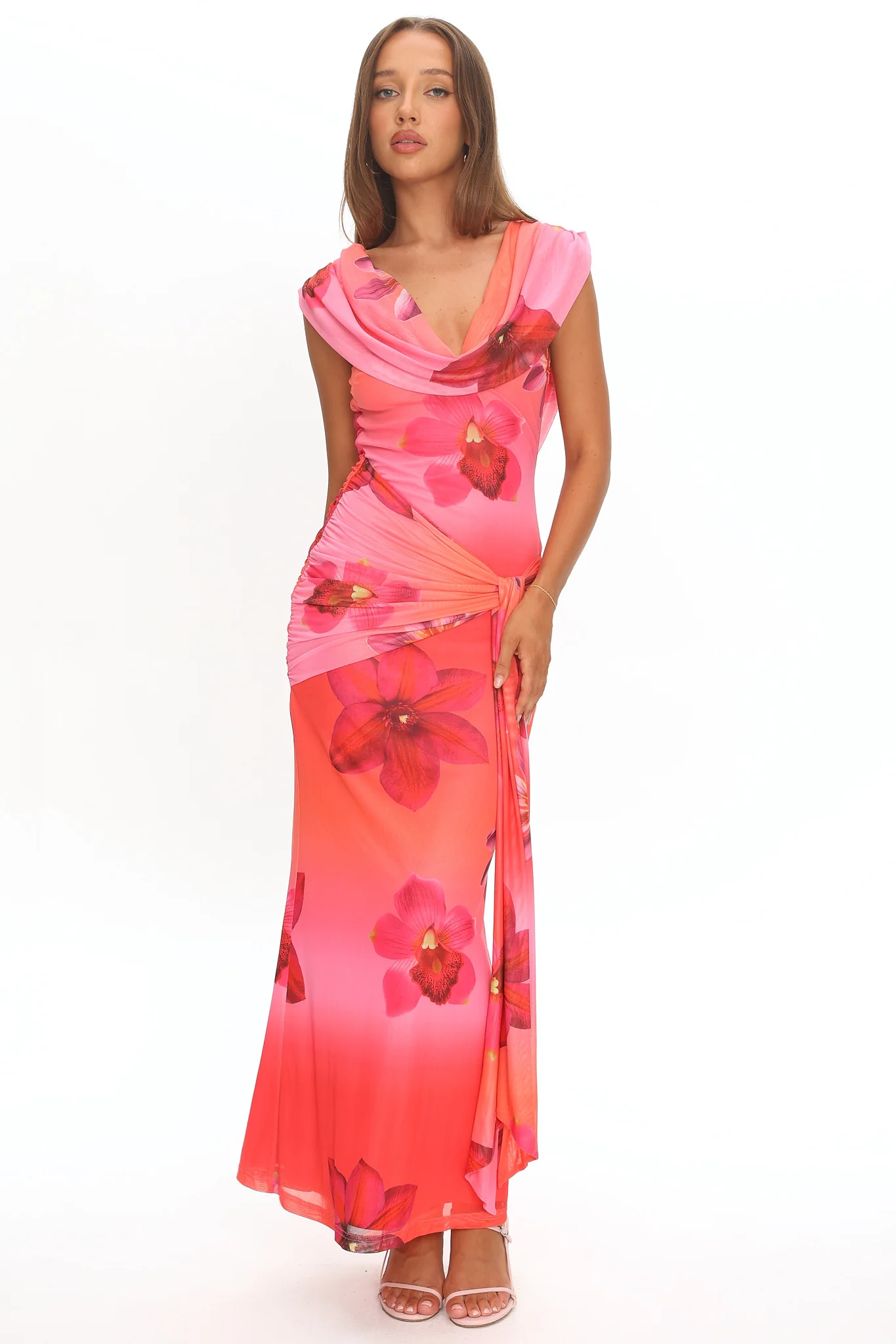 Virgo Season Draped Shoulder Maxi Dress Orchid Pink - Image 2