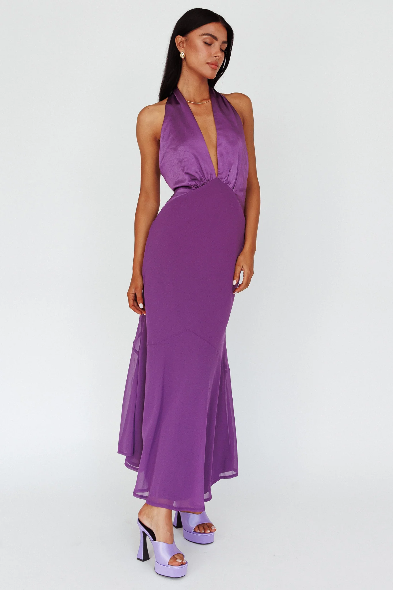 Vision Halterneck Midi Dress Violet - Image 3