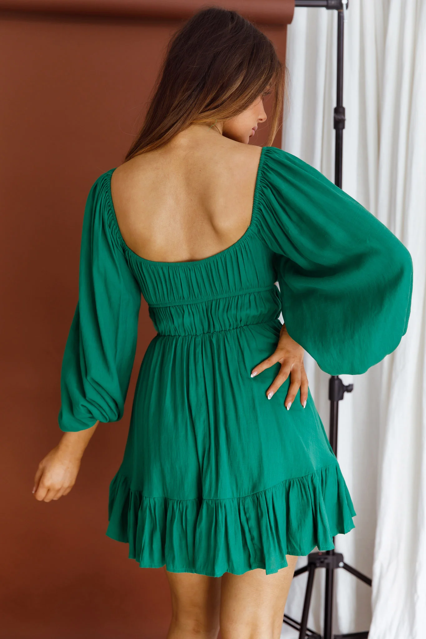Vista Del Mar Tied Bust Mini Dress Dark Green - Image 2