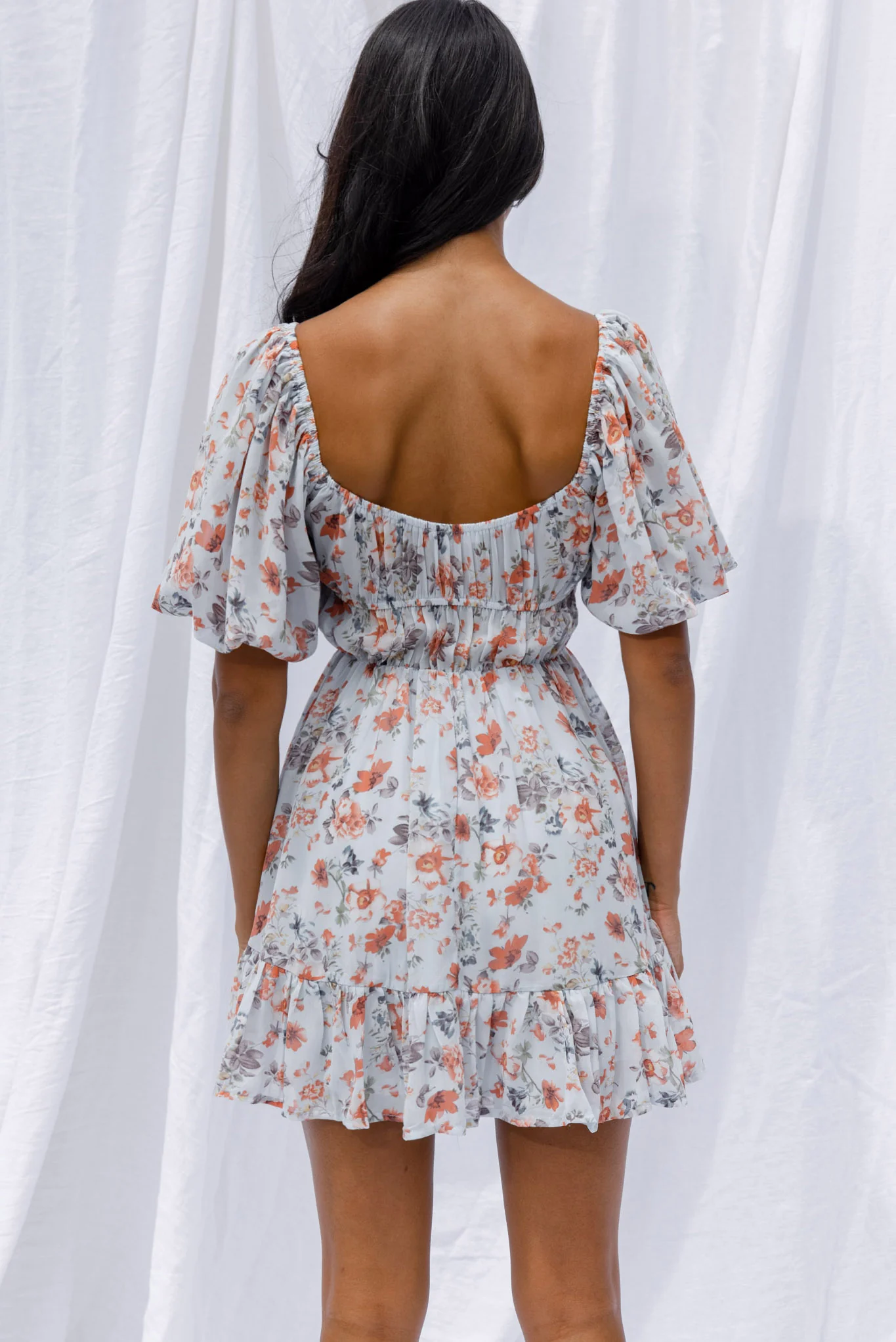 Vista Del Mar Tied Bust Mini Dress Floral Steel Blue - Image 8