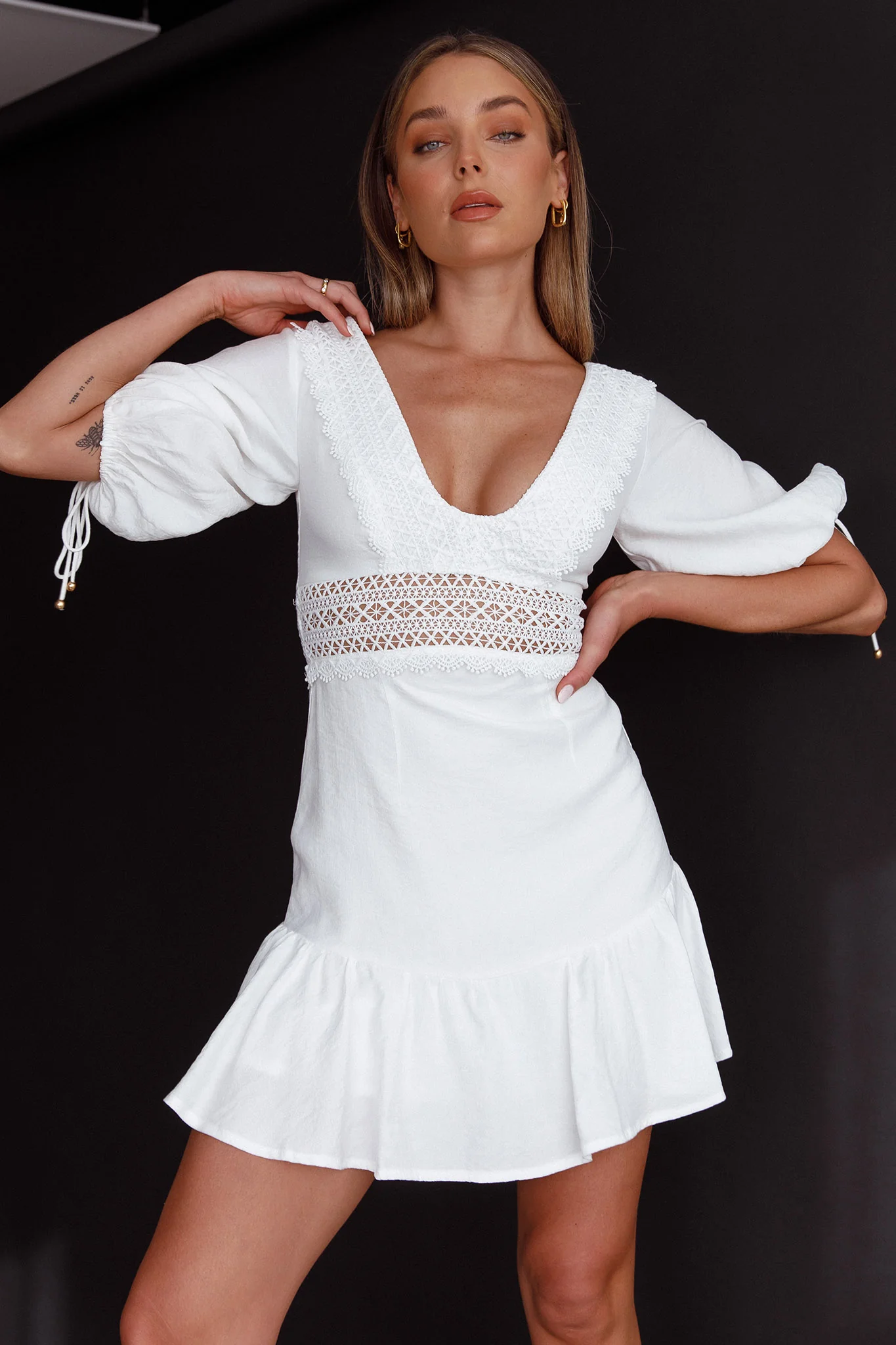 Vista Embroidery Trim Mini Dress White - Image 8