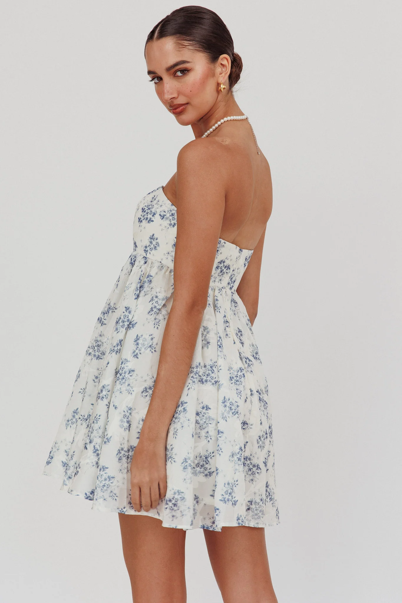 Vitoria Strapless Babydoll Dress Floral Blue - Image 2