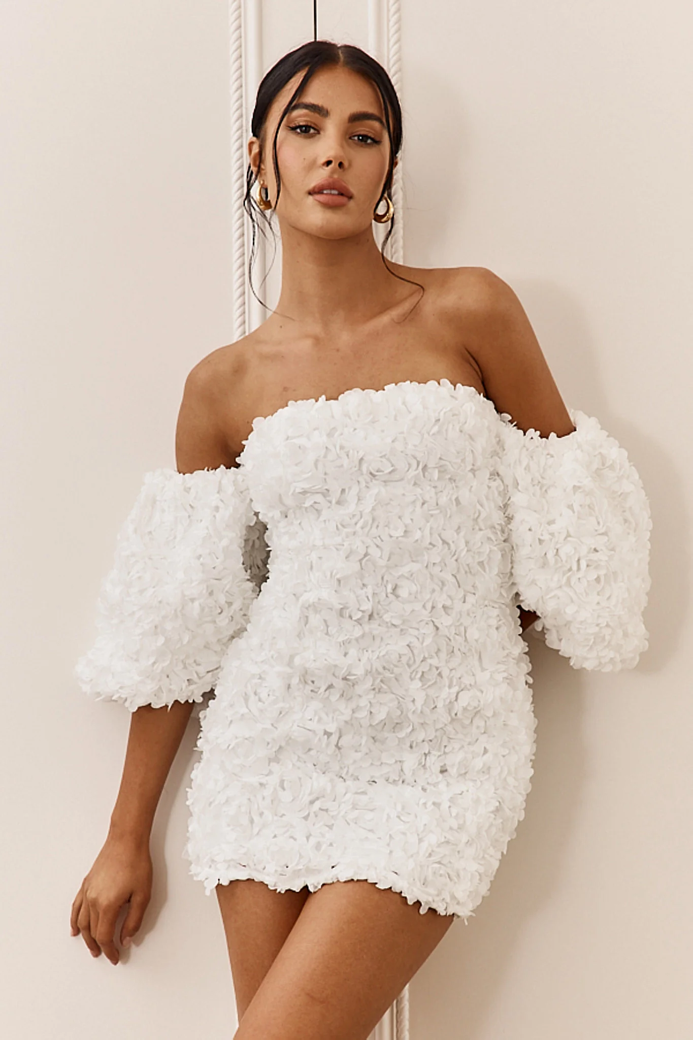Vive La Rose Off-Shoulder Embellished Mini Dress Off White - Image 7