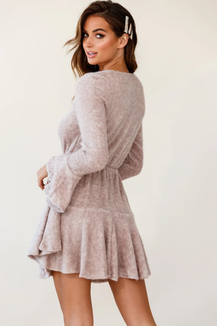 Wait For It Long Sleeve Drawstring Dress Blush - Image 3