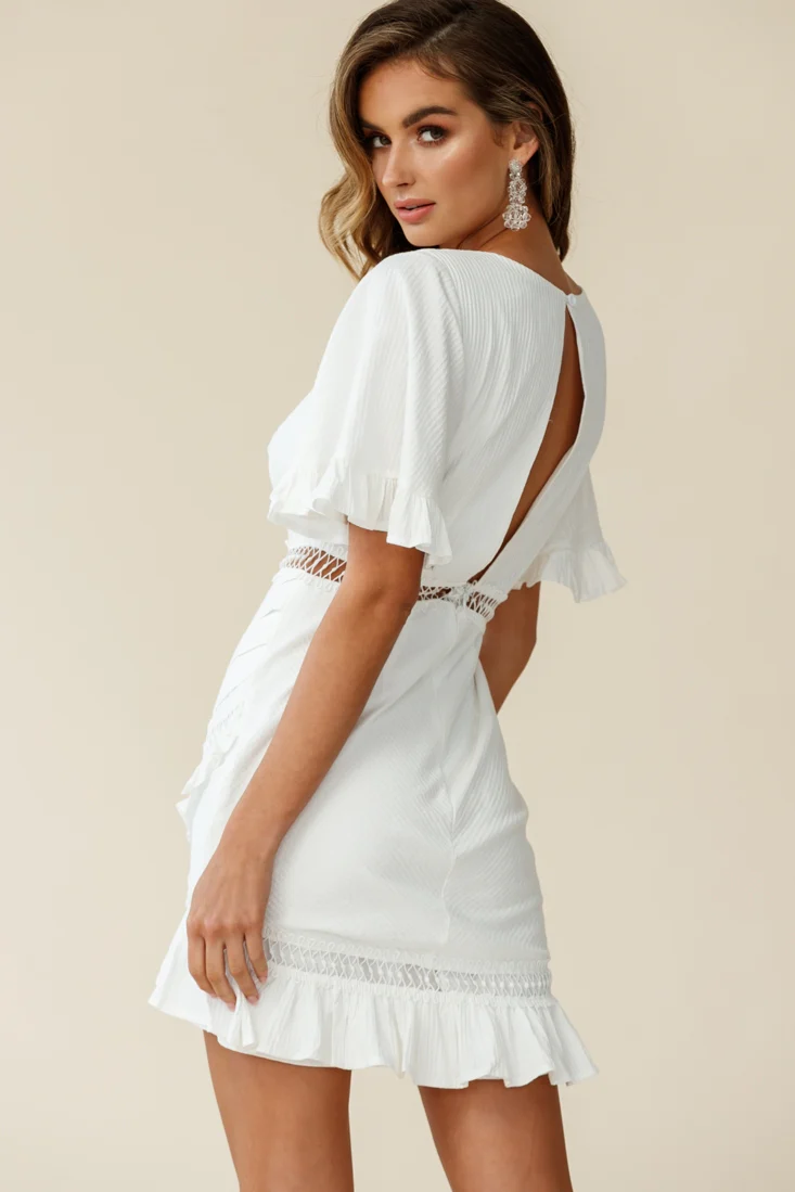 Walk This Way Pintuck Angel Sleeve Dress White - Image 3