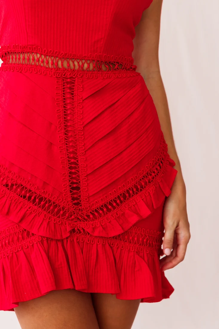 Walk This Way Pintuck Ruffle Detail Dress Red - Image 4